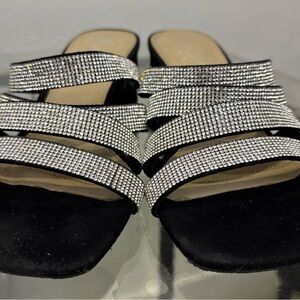Maeve Black Slides with Silver Crystal Straps